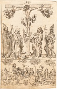 Korsfestelsen med jomfruen og de hellige og familien Hungerstein av Primary Master of the Strassburg Chronicle