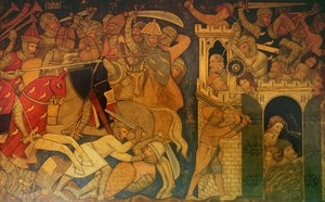 Kamp mellom Judas Maccabaeus og Timotheus, og Masphas fall, rekonstruksjon av en vegg et maleri opprinnelig i Painted Chamber of the Palace of Westminster