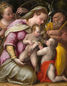 Hellig familie med St. Katarina av Alexandria og spedbarnet St. Johannes døperen, ca. 1551-1556 (olje på poppelpanel)