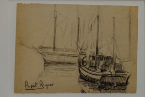 båter, Narcís Puget Riquer, kulltegning, Puget museum, edle huset til Can LLaudis, Dalt Vila, Ibiza, balearene, Spania