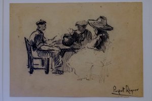 sittende figurer, Narcís Puget Riquer, kulltegning, Puget museum, adelige huset til Can LLaudis, Dalt Vila, Ibiza, balearene, Spania
