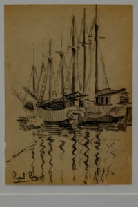 seilbåter, Narcís Puget Riquer, kulltegning, Puget museum, edle huset til Can LLaudis, Dalt Vila, Ibiza, balearene, Spania