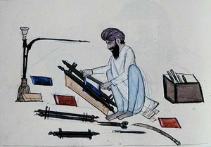 Bokbinder, ca. 1890 (akvarell på papir) av Punjabi School