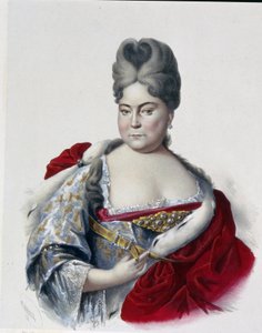 Portrett av storhertuginne Natalya Alexeevna av Russland (1673-1716), søster av tsar Peter I den store (1672-1725). (Portrett av storhertuginnen Natalya Alexeevna av Russland, søster av tsar Peter den store). Verk av Pyotr Fyodorovich Borel (1829–1898),