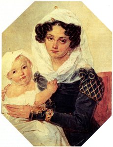 Portrett av grevinne Maria N. Volkonskaya 1805-1863 med sønn Nikolay, 1826 av Pyotr Fyodorovich Sokolov