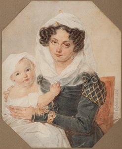 Portrett av grevinne Maria Nikolayevna Volkonskaya 1805-1863 med sønn Nikolay, 1826 av Pyotr Fyodorovich Sokolov
