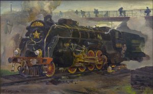Lokomotiv IS20 par Smukrovich, Pyotr Iosifovich (1878-1942). Olje på lerret, størrelse: 55x89 av Pyotr Iosifovich Smukrovich