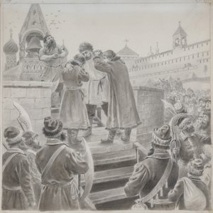 Illustrasjon til diktet The Song of the Merchant Kalashnikov av M. Lermontov av Pyotr Ivanovich Korovin