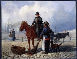Postmannen (Postmannen). Maleri av Pyotr Nikolayevich Grusinsky (1837-1892), olje på lerret av Pyotr Nikolayevich Grusinsky