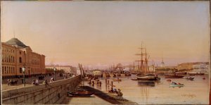 Sommerkveld på bredden av Neva, nær Kunstakademiet i St. Petersburg. Maleri av Pyotr Petrovich Vereschagin (Vereshchagin, Vereshchagin) (1836-1886), olje på lerret, cirka 1870. Russisk kunst