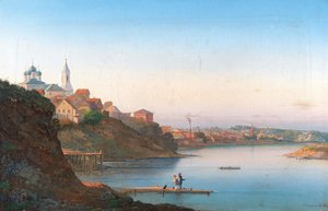 Dormition-kirken på Krutitsy i Moskva med Simonov-klosteret i bakgrunnen, 1858. av Pyotr Sergeevich Stepanov