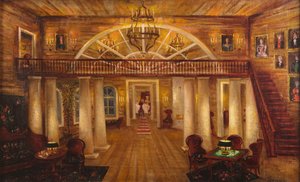 Larins hus. Scenedesign for operaen Eugene Onegin av P. Tsjaikovskij, 1944.