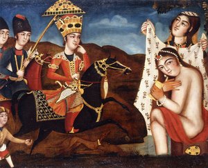Khusraw Discovering Shirin Bathing, ca. 1840