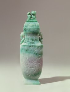 Balustervase og kuppelformet deksel, sent Qing-dynastiet (smaragd og hvit jade) av Qing Dynasty Chinese School
