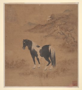 Hest og landskap (albumblad; farge på silke) av Qing Dynasty Chinese School