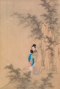 To figurer som omfavner i landskapet av Qiu Ying