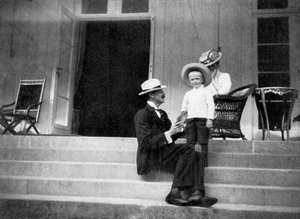 King Haakon VII of Norway, his son Olav and Princess Victoria at Bygdøy, Norway, 1908.