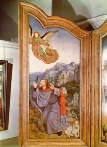 Det hellige slektskap, eller St. Annes altertavle, detalj på venstre panel som viser kunngjøringen til Joachim, 1509 av Quentin Massys or Metsys