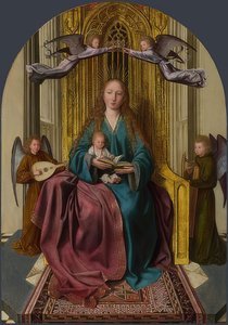 Madonna tronet med barn og fire engler. Rundt 1506-09 av Quinten Massys