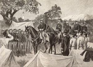 Umberto I (1844-1900), konge av Italia, med noen offiserer, på besøk i militærleirer, 11. september av Quinto Cenni