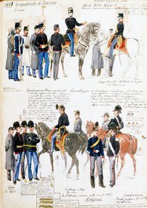 Uniformer av Storhertugdømmet Toscana i 1851, plate hentet fra Cenni-kodeksen, samling av militærskisser tegnet av Quinto Cenni (1845-1917)