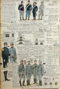 Uniformer av italiensk hær under første verdenskrig, av Quinto Cenni, fargeplate