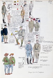 Uniformer of Kingdom of Italy i 1915, plate fra Cenni Codex, samling av militærskisser i akvarell av Quinto Cenni