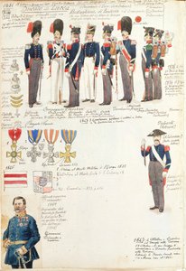 Ulike uniformer fra hertugdømmet Lucca av Quinto Cenni, fargeplate av Quinto Cenni