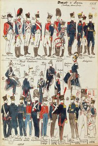 Ulike uniformer fra hertugdømmet Lucca av Quinto Cenni, fargeplate av Quinto Cenni