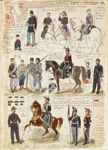 Ulike uniformer fra Kingdom of Sardinia av Quinto Cenni, fargeplate av Quinto Cenni