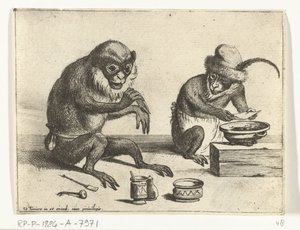 En ape lager en bandasje Ulike selskaper av menneskeliv presentert av aper (serietittel) apespillet i verden (serietittel)