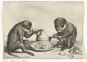 To aper spiser østers Ulike selskaper av menneskeliv presentert av aper (serietittel) apespillet i verden (serietittel)
