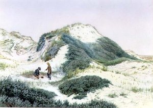 Blant sandbakkene ved Hightown 1885 (akvarell) av R.H. Rutherford