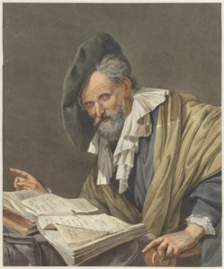 Mann med beret og en bok av R.M. Pruysenaar