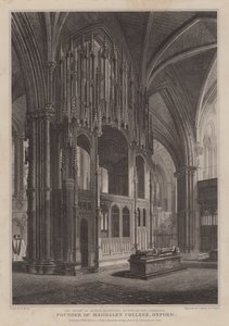 Helligdommen til biskop Waynflete, grunnlegger av Magdalen College, Oxford, i Winchester Cathedral (gravering) av R. (after) Essex
