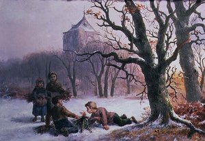 Barn som leker i snøen av R. Favelle