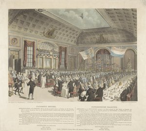 Patriotisk middag i London, patriotisk middag i 1813. Representasjon av møtet holdt i City of London Tavern, tirsdag 14. desember 1813 (...) / Patriotic Meal. Bilde av samlingen som ble holdt på hotellet kalt City L av R. Reeves