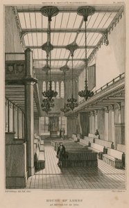 House of Lords, Westminster, London, slik det ble montert i 1835 av R. W. Billings