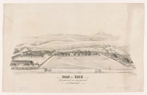 Utsikt over Fort de Kock Fort de Kock / Vue générale du campemente / du 17de Batail.on Infant.rie (tittel på objekt) av R. Walthert (signed by artist)