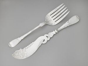 Fiskegaffel og kniv, ca. 1835–1845 (sølv) av R. and W. Wilson