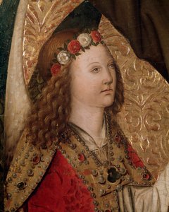 En engel, detalj fra St Bernardin fra Siena altertavle (olje på panel av Rafael & Figuera Joan (active c.1454 1477) Tomas