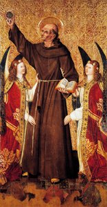 St. Bernard og engler, sentralpanel av St. Bernard-altertavlen av Rafael Tomas (aktiv 1455-1479), predella av Joan Figuera (aktiv fra 1454-død 1477 eller 1479), tempera på panel, 398, 9x253 cm av Rafael & Figuera Joan (active c.1454 1477) Tomas