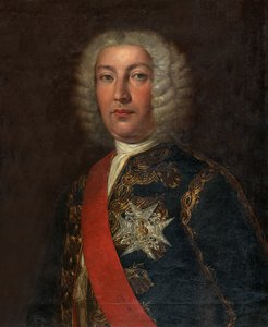 Engelsk: Juan José Navarro de Viana y Búfalo (1687-1772) Seiersmarkis, generalkaptein for Royal Navy Portrett av spansk admiral José Navarro av Rafael Tejeo