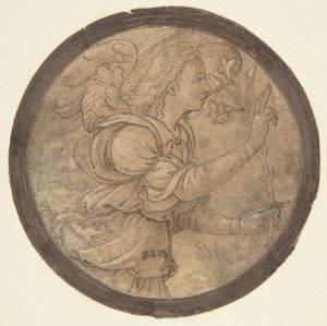 Bebudelsens engel tegneserie for et broderi, 1466-1524.