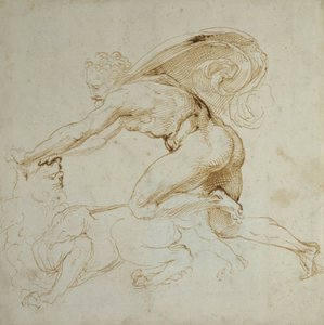 Hercules overmanner en løve (penn og brunt blekk på hvitt papir) av Raffaello Sanzio Raphael