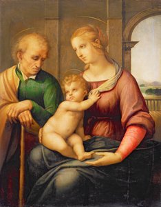 The Holy Family, eller Madonna with the Beardless Joseph, ca. 1506 (tempera og olje på lerret overført fra panel) av Raffaello Sanzio Raphael