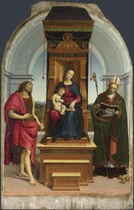 Madonnaen og barnet med døperen Johannes og den hellige Nicholas av Bari The Ansidei Madonna, 1505 av Raffaello Sanzio Raphael
