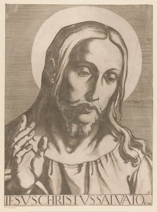 Kristus Jesus Christ Salvator Mudi (tittel på objekt) Kristus, Maria og de tolv apostelen (serietittel) The Sacred Apostolic College (serietittel) av Raffaello Schiaminossi