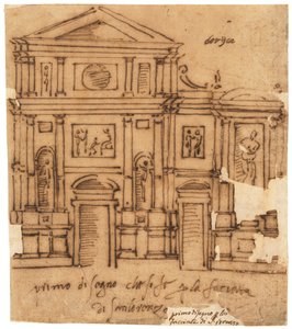 Design for fasaden til San Lorenzo, Firenze (penn og brunt blekk, på oljet kalkerpapir)