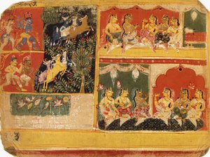 En illustrasjon til "Bhagvata Purana", bok X, kapittel 21, ca. 1525 av Rajput School